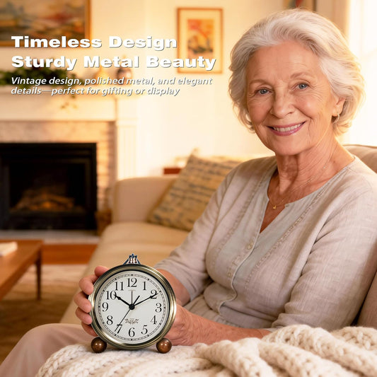 ® 5.3" Vintage Metal Analog Alarm Clock, Retro Desk and Table Clock