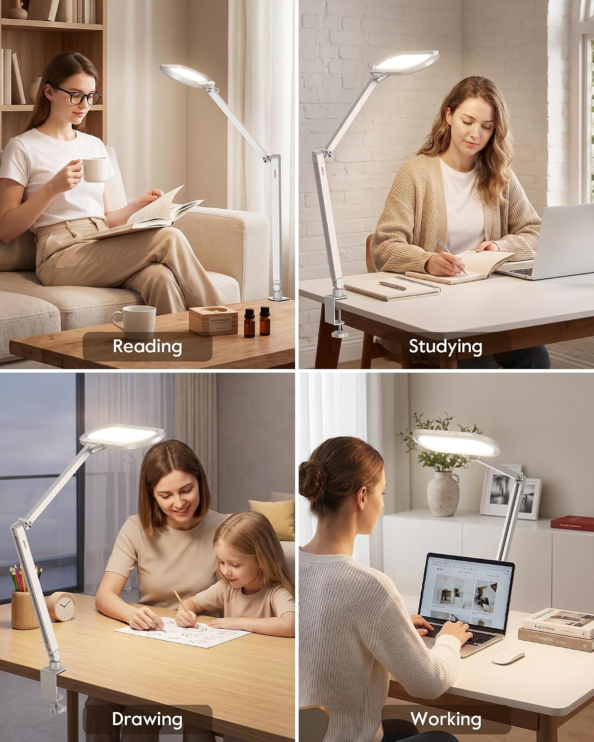 Dual-Side LED Desk Lamp with Clamp, Soft Light with Stepless Remote