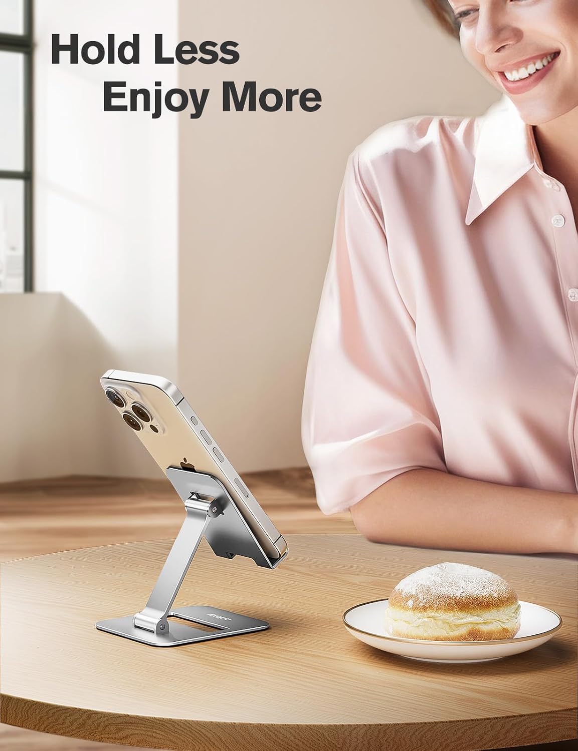 2 Pcs Aluminum Dual Folding Cell Phone Stand for Desk Black&Rosegold