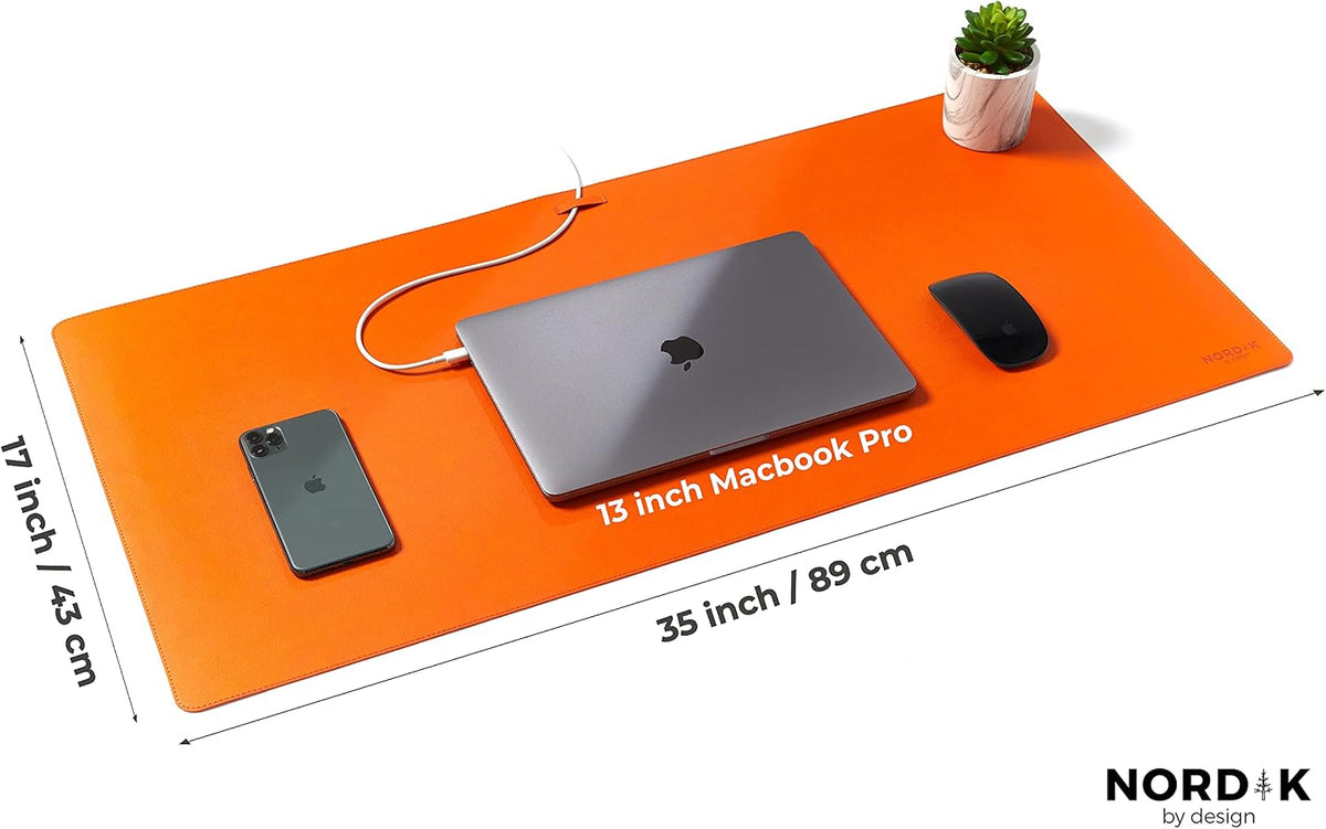 Nordik Leather Desk Mat - Midnight Blue - Large Leather Desk Pad 35x17 in