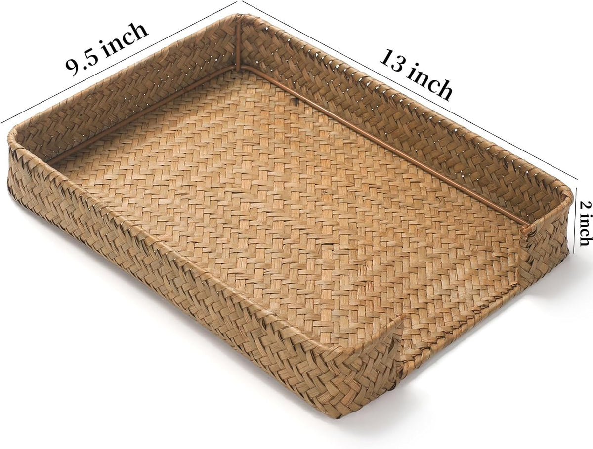 Seagrass Letter Tray, Woven Desk Tray, Wicker Desk Organizer, A4 Paper, Document, File, Mail, Magazine Storage Basket for Office, Classroom, Home Desktop
