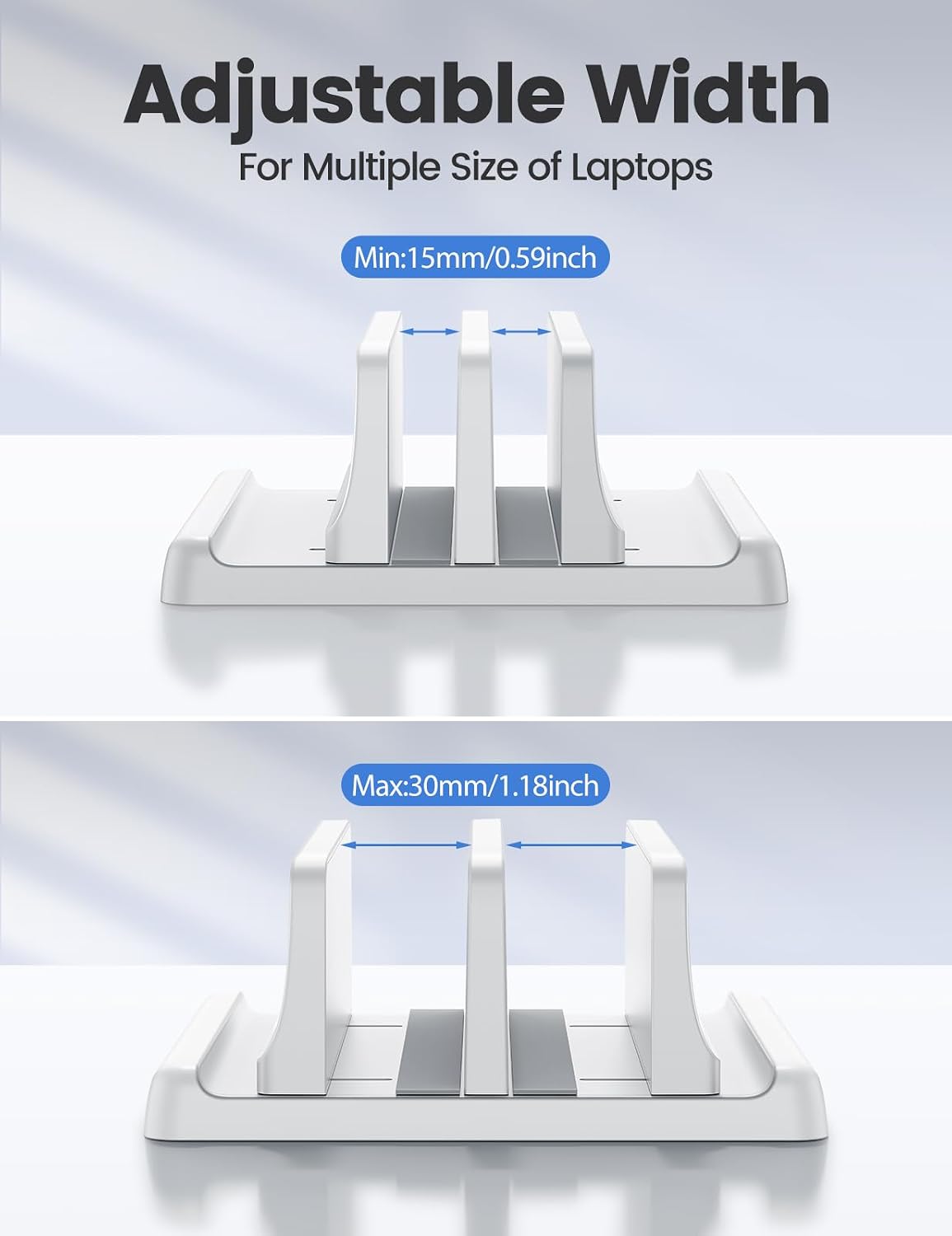 Vertical Laptop Stand for Desk,Dual Slots Plastic Laptop Holder with Space Saving 4-in-1 Design,Adjustable Laptop Organizer Storage Supports for MacBook,Mac,HP,Dell,Microsoft Surface,Lenovo