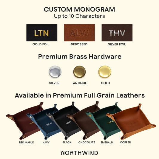 Personalized Full Grain Leather Travel Valet Tray