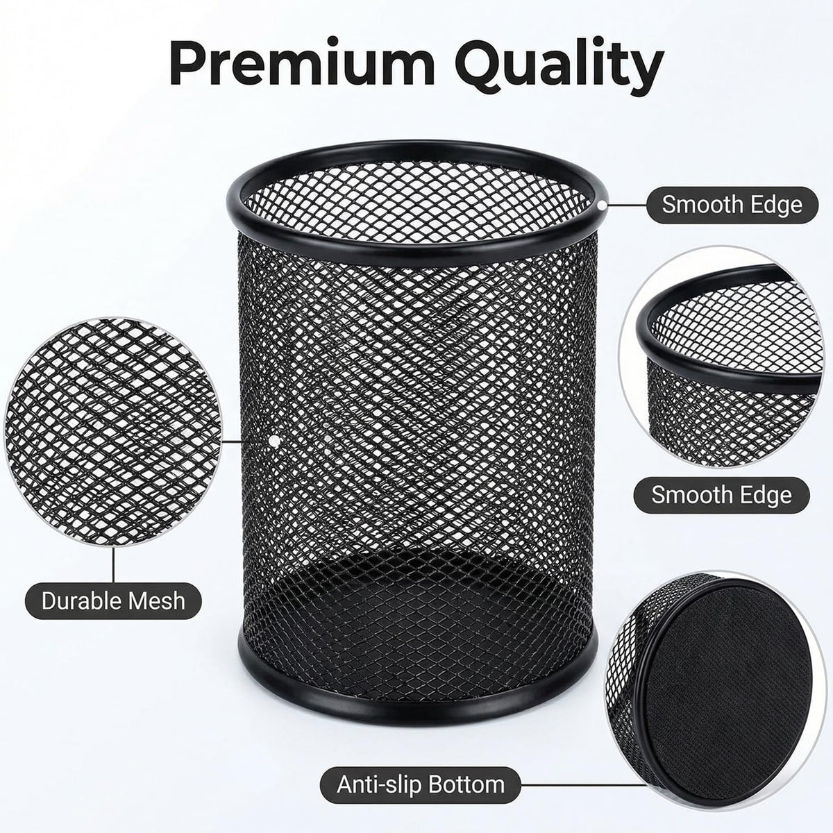 Pen Holder Pencil Holder Mesh Metal Pen Cup Holder Pencil Cup Holder for Desk Office Home Pen Organizer Black