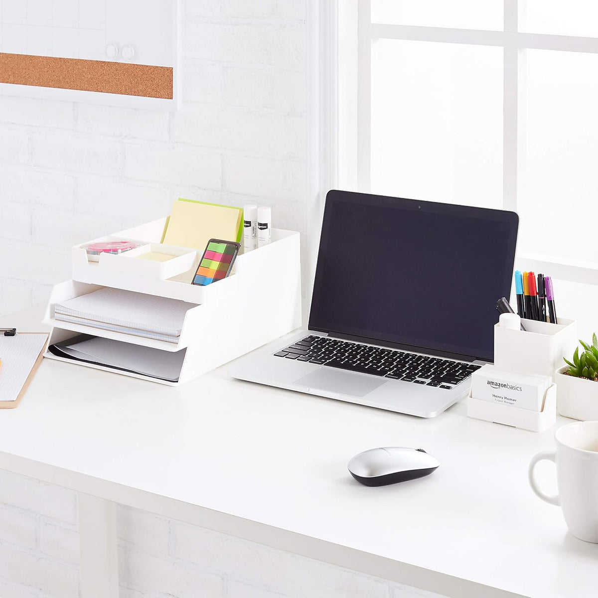 Plastic Desk Organizer Pen Cup White