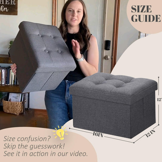 Ottoman with Storage Small Foot Rest Stool Under Desk Stool Short Folding Footrest for Living Room Bedroom Home Office Dorm Dark Gray 16X12X12IN