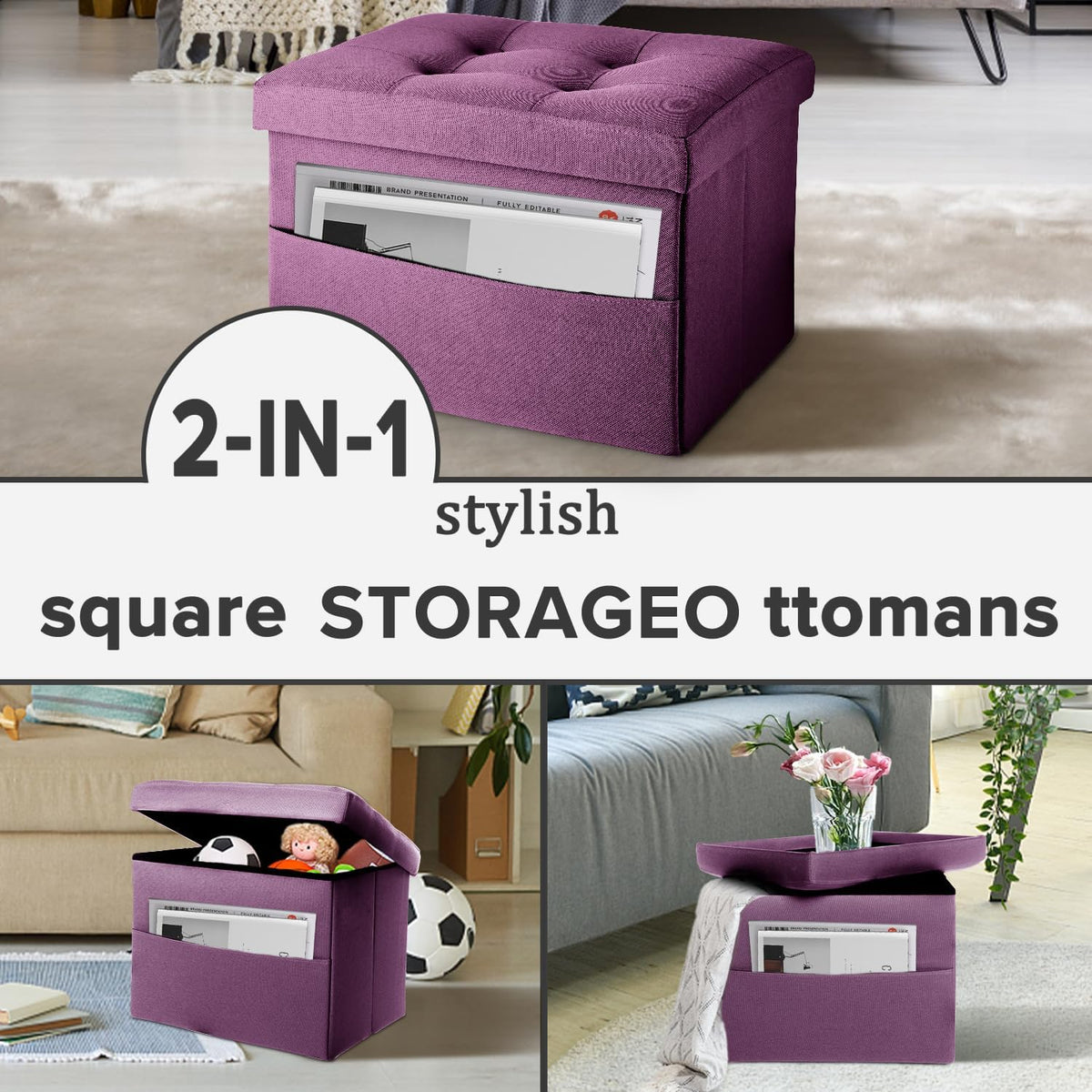 Ottoman with Storage Small Foot Rest Stool Under Desk Stool Short Folding Footrest for Living Room Bedroom Home Office Dorm Dark Gray 16X12X12IN