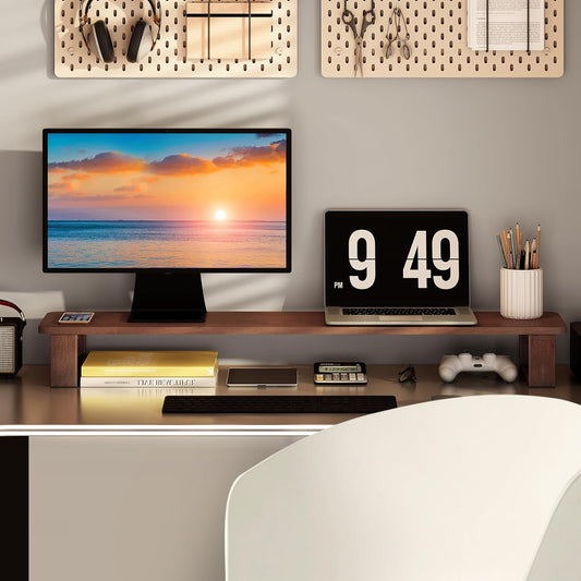 Dual Monitor Stand Riser 39.3 Inch Wood Desk Shelf Desktop Organizer