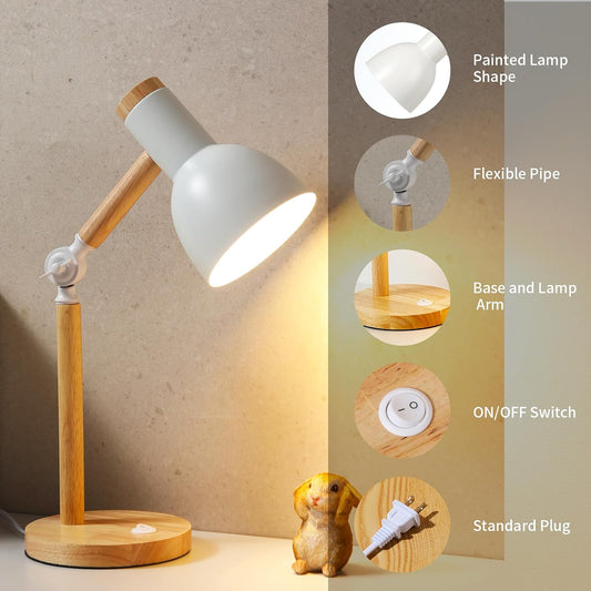 Adjustable Wooden Arm Desk Lamp, Metal Shade Table Lamp