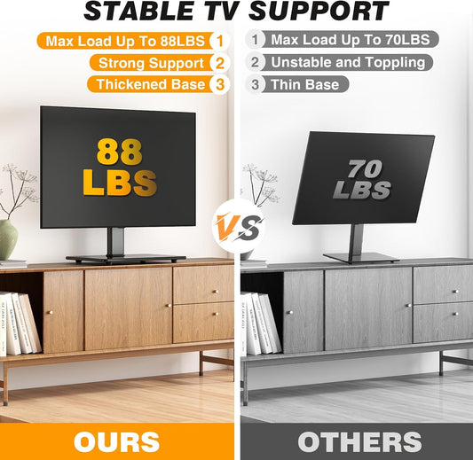 Universal Swivel TV Stand for 27-60 inch Curved/Flat Screen TVs, Table Top TV Base Replacement Holds up to 88 lbs, Height Adjustable TV Stand Mount with Tempered Glass Base, MAX VESA 400x400mm