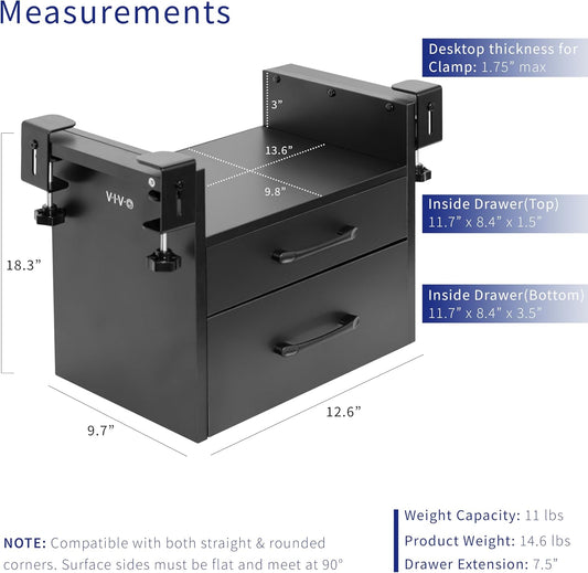 Black Corner Clamp-on Drawer and Shelf System, DESK-DR3C