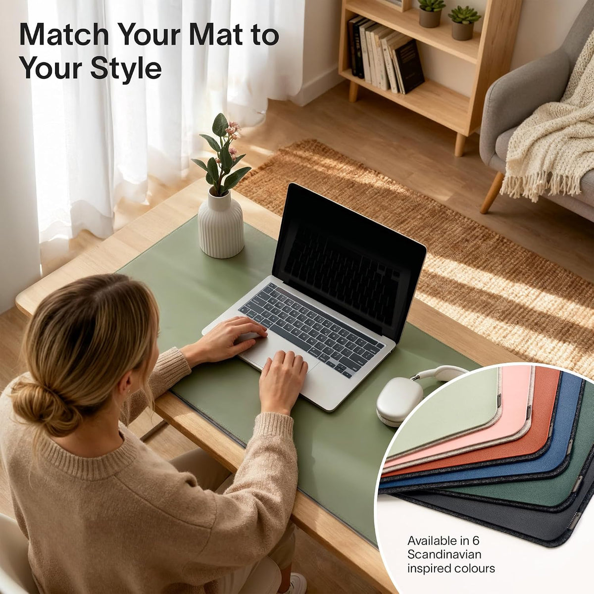 Nordik Felt and Leather Desk Mat - Dual Layer True Black 35 x 17 in