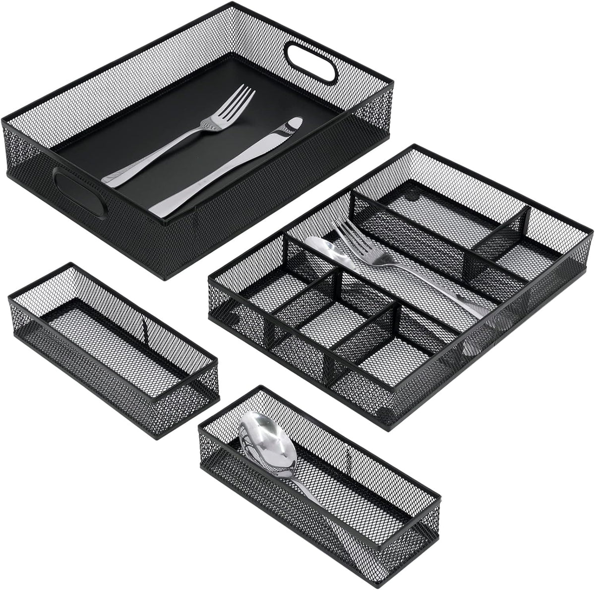 Desk Drawer Organizer, 4 Pack Metal Mesh, Black