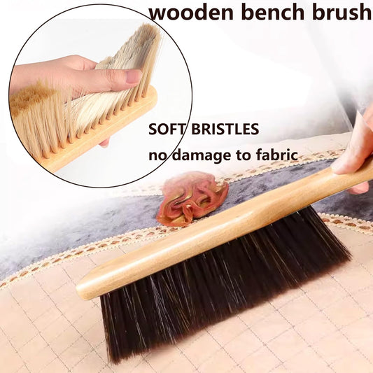 Wooden Bench Brush with Soft Bristles – 2 Pack Wide Table & Counter Dusting Brush for Cleaning Crumbs, Lint, Clothing, Furniture, Kitchen Surfaces & Workbenche