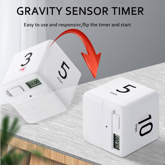 Rotating Productivity Timer, 1/3/5/10 Mins Preset, Desk Cube Countdown Flip Kids Timer for Time Management, Classroom, Workout, Kitchen, Cooking, Study, White