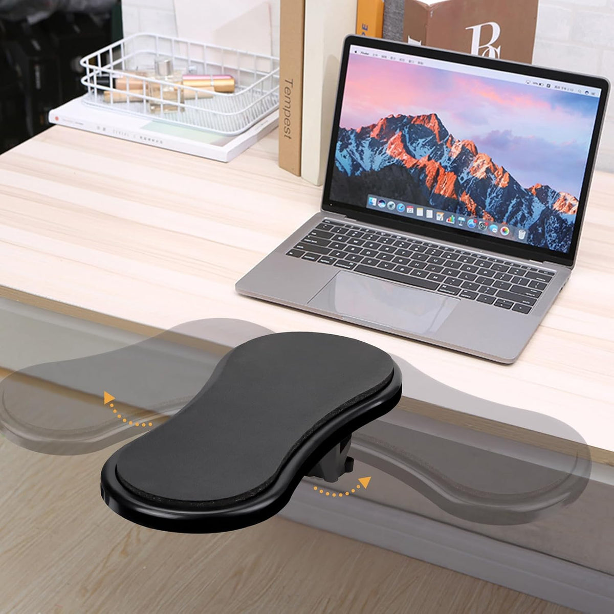 Computer Arm Rest for Desk, Ergonomic Arm Rest Extender, Adjustable Wrist Rest Rotating Computer Arm Support Pad for Elbow Keyboard Mouse Table Office Chair Desk Black
