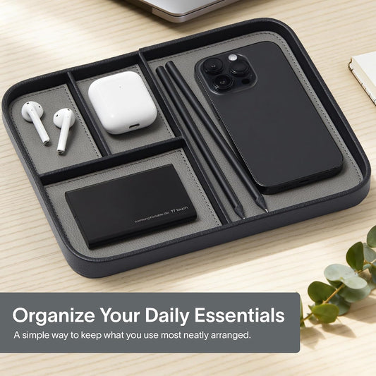 Nordik Leather Valet Tray - Medium EDC Tray - Pebble Black 9.5 x 7.9 in