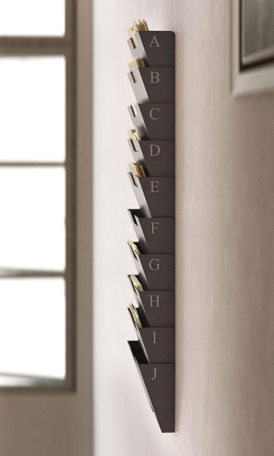 Gray Wall Mount Steel Vertical File Organizer Holder Rack 10 Sectional Modular Design Wider Than Letter Size 13 Inch Multi-Purpose Organize Display Magazines Sort Files and Folders