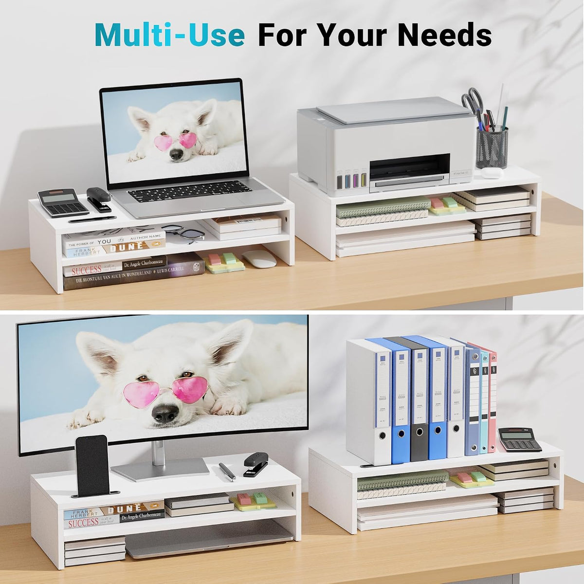 Wooden Monitor Stand Riser for Desk, 2-Tier Computer Monitor Stand