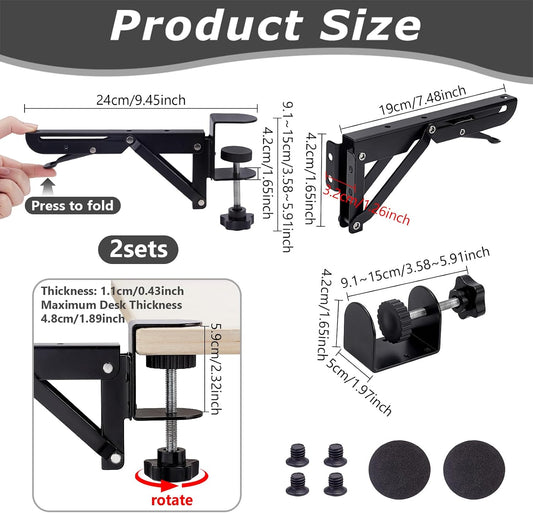 2set Under Desk Keyboard Trays Support Bracket Adjustable Desktop Extension Board Stand Clamp on Keyboard Holder Arm Rest Tray Extension Plate Support Rack for Desk (NO Tray)