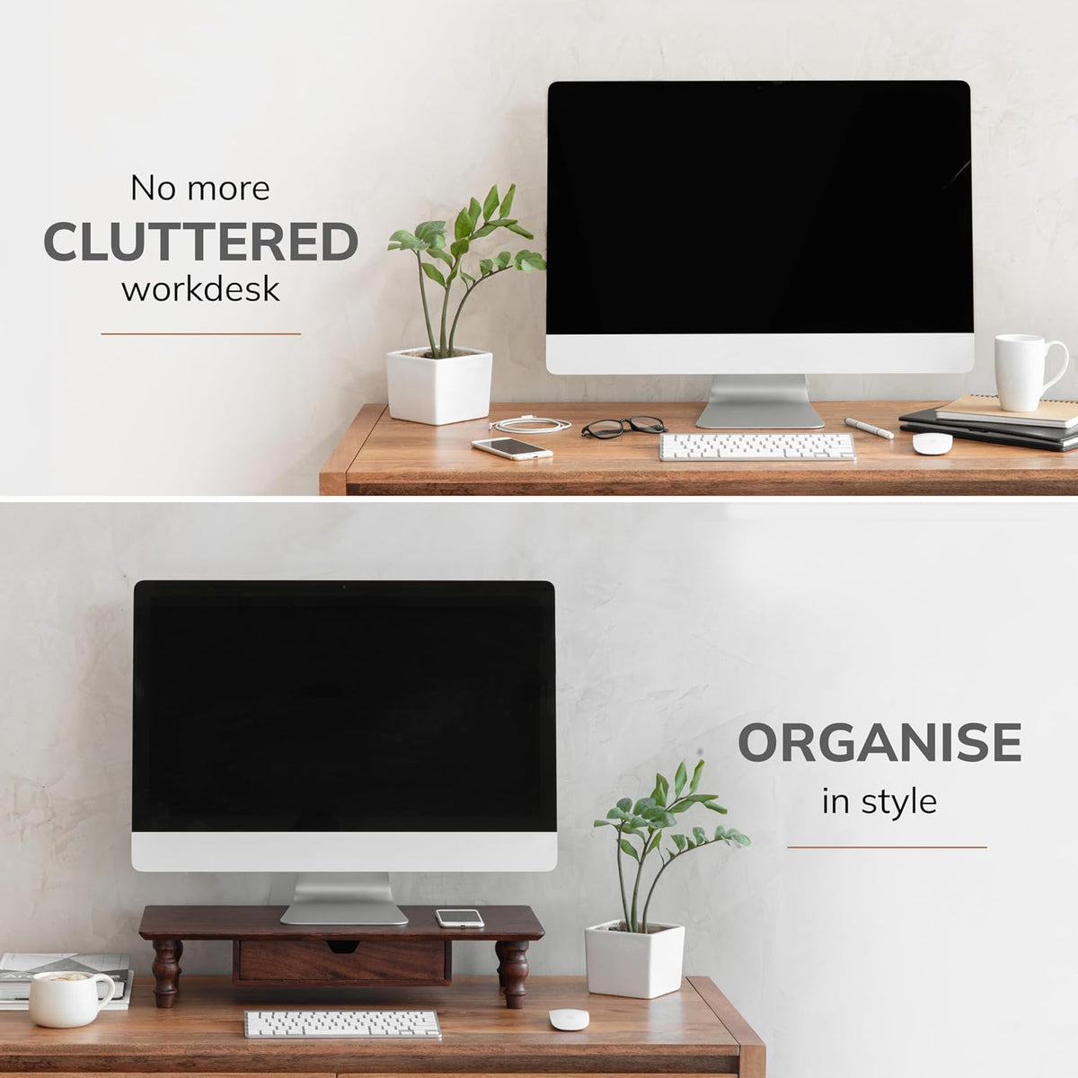 Monitor Stand for Desk - Desktop Organizer & Laptop Riser, Ergonomic Monitor Riser, Space-Saving, Durable, Easy Assembly & Ideal for Home & Office,Natural, 24-Inch, Classic