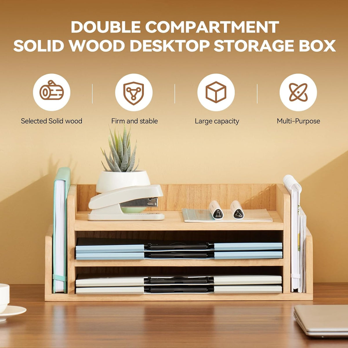 Wood Desk Organizer, 5-Tray Letter Tray and Mail Sorter, Brown 2TP