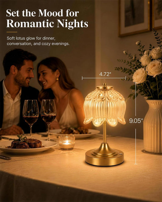Upgrade Mini Lotus Flower Cordless Table Lamp, Home Décor-Amber