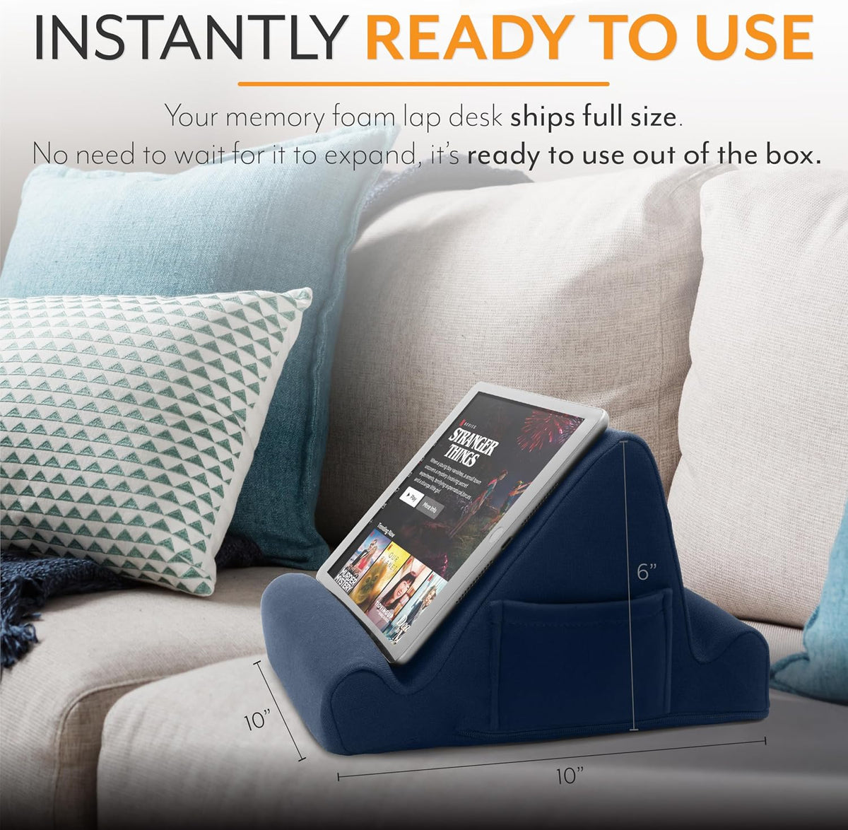Tablet Lap Cushion - Tablet and Phone Holder for Bed, Flights, and Travel, Two Angled Memory Foam Lap Desk for Reading and Hands Free Viewing, Compatible iPad and Kindle Accessories, Black