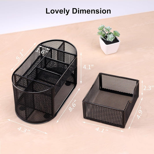 Desk Organizer Black Mesh Pencil Holder 8 Compartments 1 Drawer