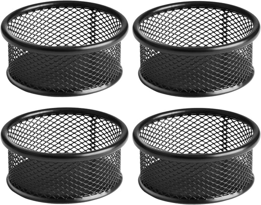 Paper Clip Holder, Paperclip Holders for Desk, Mesh Paper Clip Holder for Desk Binder Wire Mesh Bowls, Paper Clip Dispenser Organizer for Holding Small Parts Office Accessories Black 4 Pack
