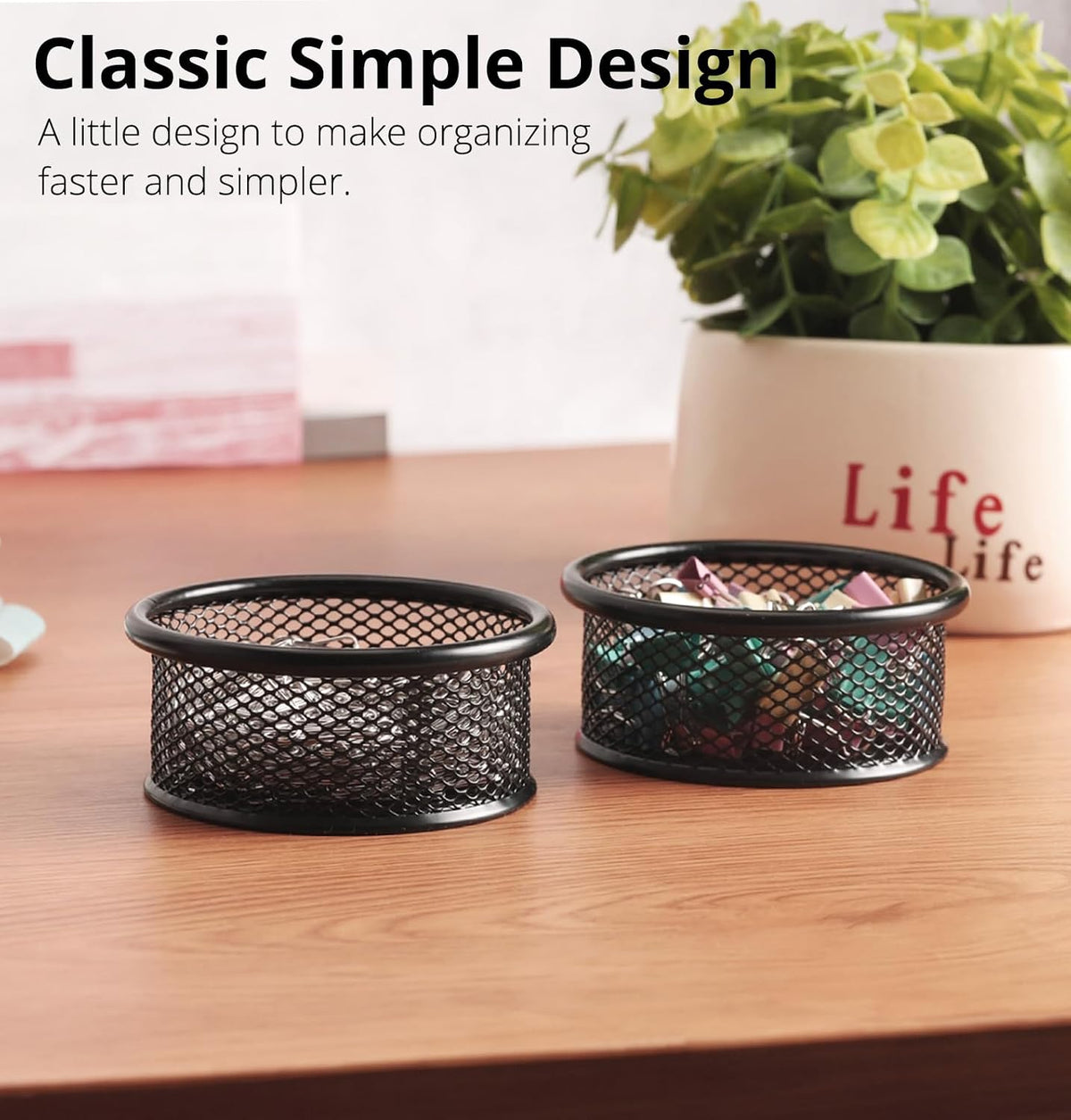 Paper Clip Holder, Paperclip Holders for Desk, Mesh Paper Clip Holder for Desk Binder Wire Mesh Bowls, Paper Clip Dispenser Organizer for Holding Small Parts Office Accessories Black 4 Pack