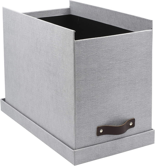 John Desktop File Box - Storage Solution and Document Organizer for Important Paperwork - Durable Hanging File Box with a Lid and Leather Handle - 7.36 in x 13.26 in x 10.51 in - Ash