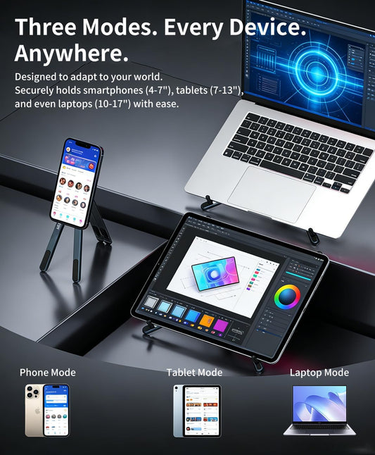 Laptop Stand for Desk, 8-Level Adjustable, Magnetic Phone Mount Gray
