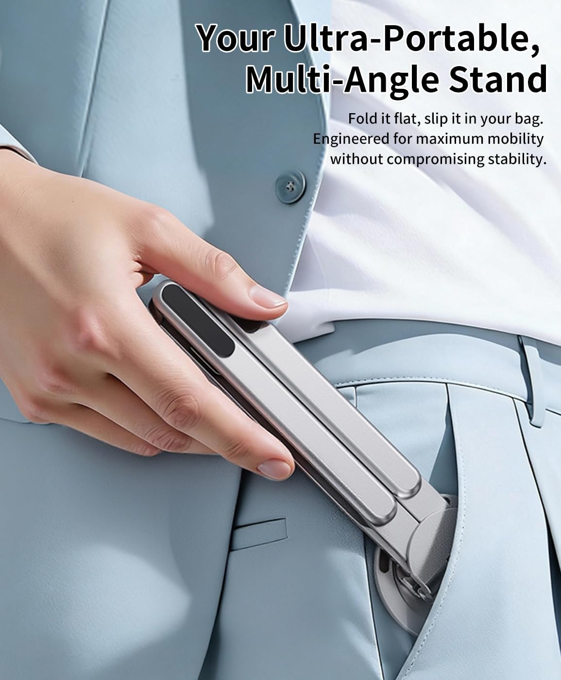 Laptop Stand for Desk, 8-Level Adjustable, Magnetic Phone Mount Gray