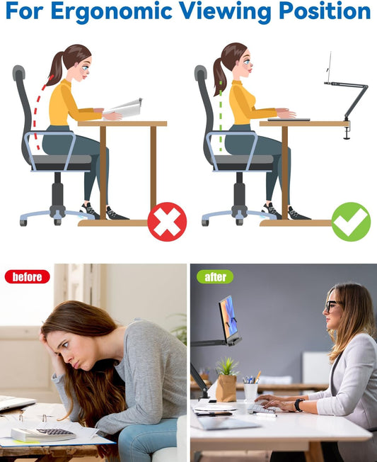 Desk Clamp Acrylic Book Stand for Reading, Ergonomic Design Adjustable Height up to 20 inches with Rotating Bases Cookbook Stand, Suitable for Recipe, Sheet Music, Tablet(Gray)