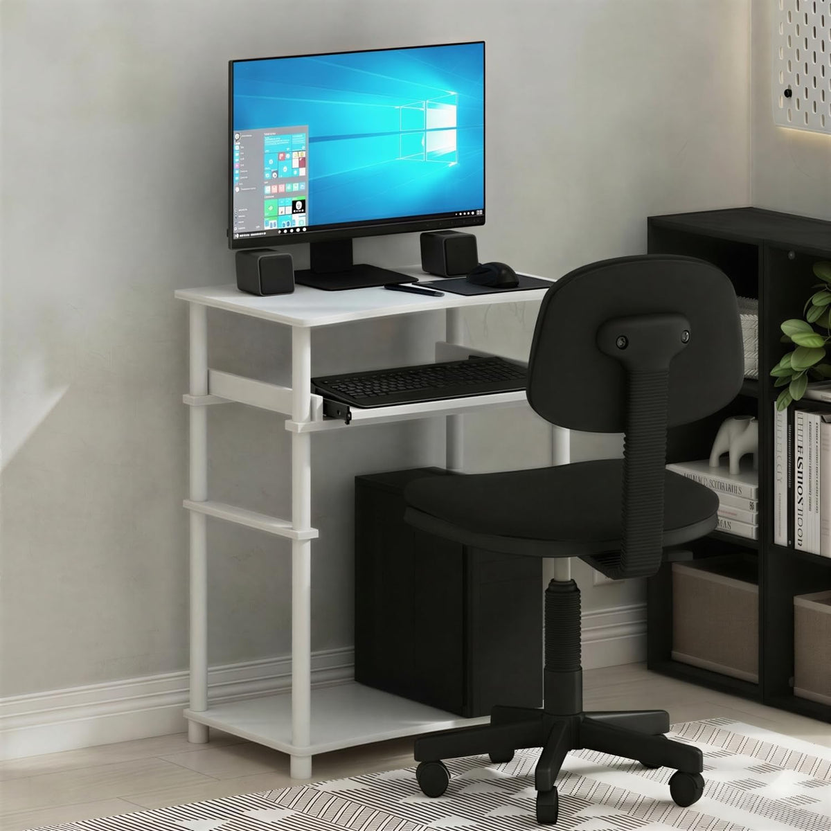 Furinno Simplistic Easy Assembly Computer Desk, With Keyboard Tray, Dark Brown/Black