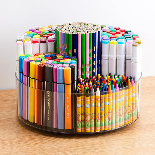 Acrylic Pen Marker Organizer for Desk, 360-Degree Rotating Pencil Holder Crayon Art Supplies Storage Organizer, 6 Slots Clear Large Capcaity Spinning Caddy for Home Office School Kids