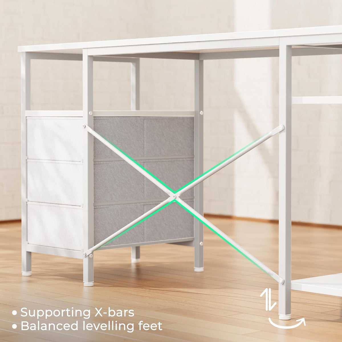L Shaped Office Desk with Power Outlets & 3 Drawers