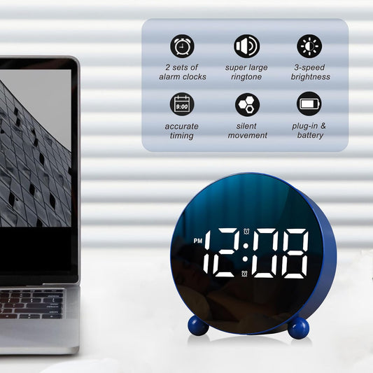 Small Round LED Display Digital Alarm Clock with Double Bell