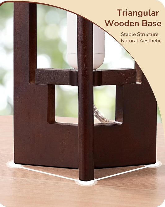 Wood Table Lamp, 13.5" Small Bedside Lamp, Rosewood, E26 Base