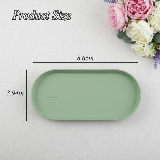 Small Silicone Tray 8.7" Green Oval Catch All Decorative Tray for Vanity Bathroom Desk
