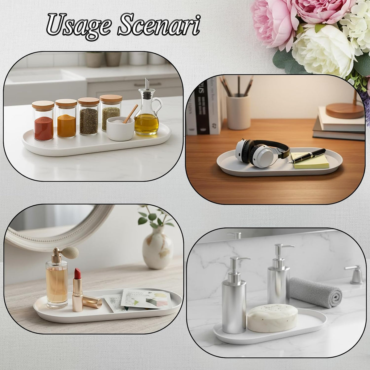 Small Silicone Tray 8.7" Green Oval Catch All Decorative Tray for Vanity Bathroom Desk