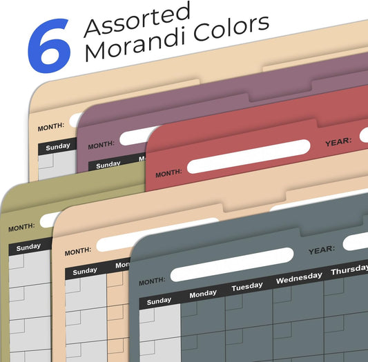 File Folder Jackets Letter Size Paper Pocket File Folder with Reinforced Straight-Cut Tab Pre-Printed Job Folders No Expansion Organizer, Morandi Colors, Vertical Calendar Design