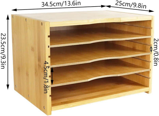 File Organizer with 3 Adjustable Shelves Bamboo Document Letter Tray Paper File Sorter for Desktop Office Home Study Workstation Desk Storage Rack (Natural)