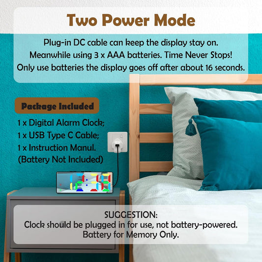 Small Digital Alarm Clock, White Digit