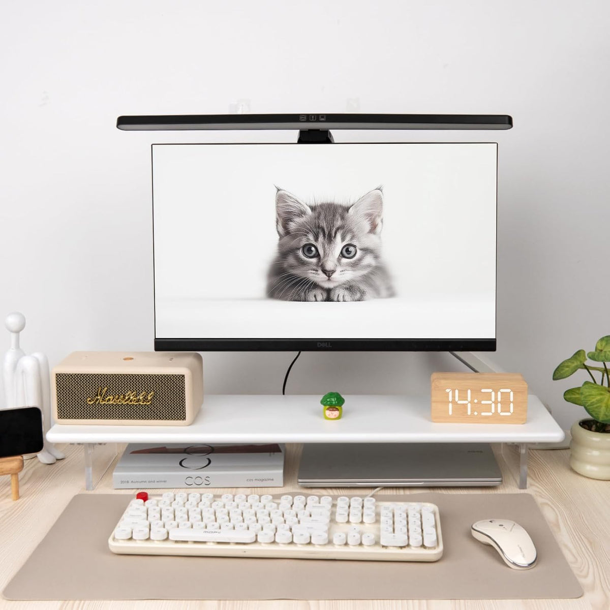 Bamboo Monitor Stand Riser, Natural Desk Shelf with Acrylic Legs