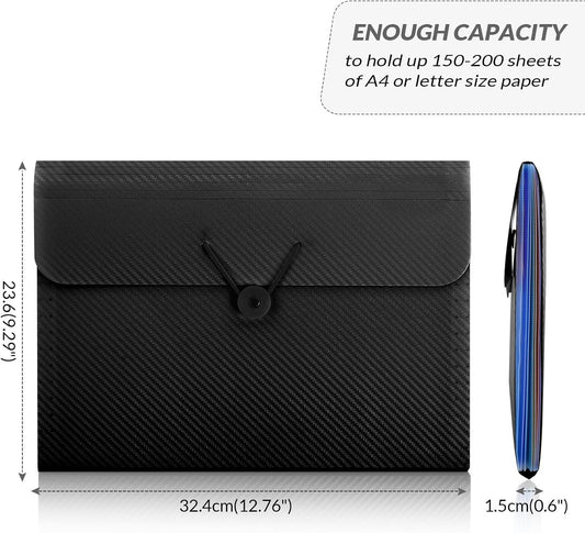 Accordion File Organizer, Expanding File Folder with 7 Pockets, Portable Receipt Paper Bill Document Organizer, Letter/A4 Size Filing Folder School Office Supplies, Black