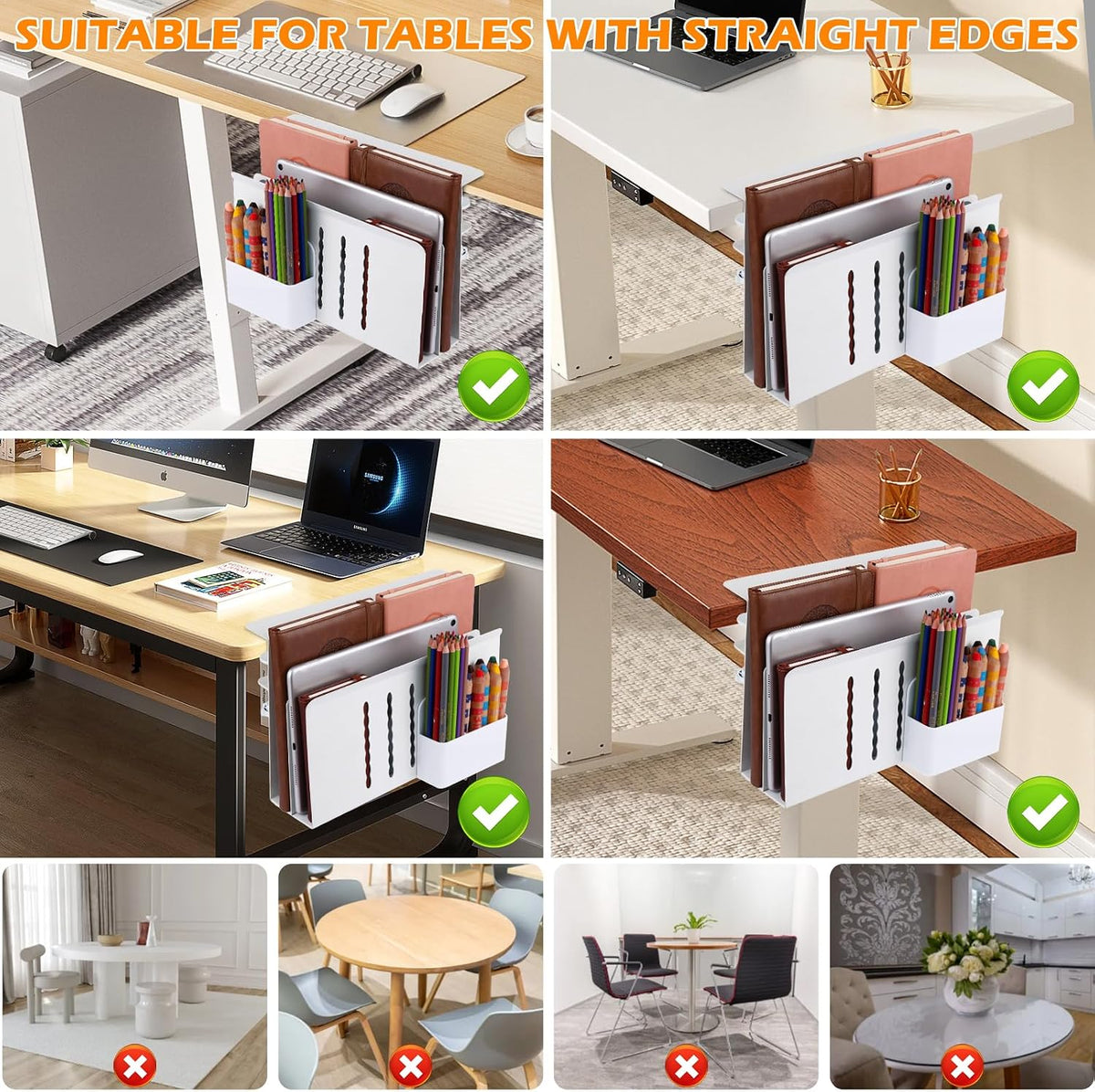 Desk Side Storage, Under Desk Laptop Mount, Table Side Hanging File Organizer, No Drill Clamp On Cable Management Tray, Laptop Holder with Magnetic Pen Holder for Office and Home(Black)