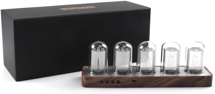 Nixie Tube Clock with Wi-Fi SYNC, Alarm & Timer, 12/24H Display, No Assembly Required - A Retro Gift for Friends (Wood Grain)