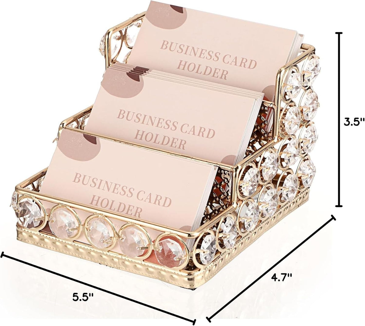 2 Tiers Crystal Business Card Holder Gold Mirrored Cards Organizer